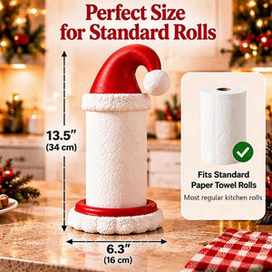 Santa Hat Paper Towel Holder, Resin Christmas Kitchen Counter Decor, Festive Stand Fits Standard Kitchen Paper Towel Rolls