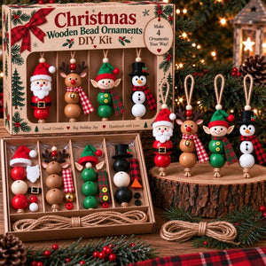 Christmas Wooden Bead Ornaments DIY Kit, Make 4 Rustic Farmhouse Hanging Decorations, Holiday Craft Gift for Kids & Craft Lovers
