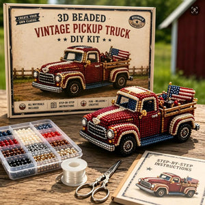 3D Beaded Vehicle DIY Craft Kit, Create Your Own Retro Truck & School Bus Bead Model, Beginner Handmade Art Decor Gift for Adults Teens