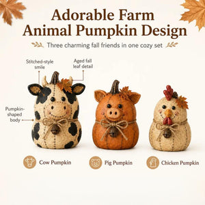 Fall Farm Animal Pumpkin Felt Ornament, Cute Cow Pig Chicken Pumpkin Figurine for Thanksgiving Harvest Home Decor & Gift