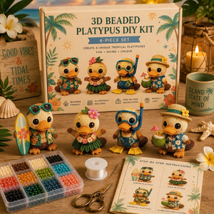 3D Beaded Platypus DIY Kit, 4 Pcs Themed Handmade Beading Ornament Craft Set for Beginners, Ideal Creative Gift