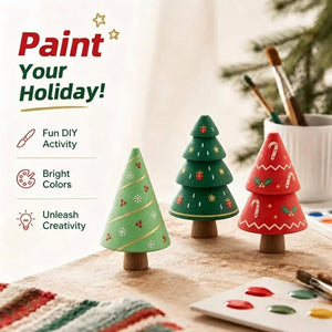 Unfinished Wooden Christmas Tree Blanks, DIY Paint Your Own Mini Xmas Tree Set for Kids Adults, Natural Wood Hand-Painting Craft Kit for Tabletop Holiday Decor & Handmade Gift
