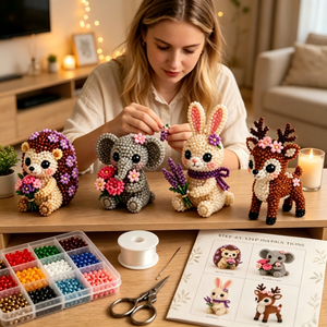 3D DIY Beaded Animal Craft Kit, Complete Beading Supplies with Step‑by‑Step Illustrated Instructions, Stress‑Relief Hand‑Making Ornament Set, Perfect Handmade Gift for Adults & Teenage Beginners