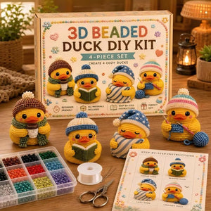 3D Beaded Duck DIY Kit, Complete Beading Craft Supplies to Make 4 Cute Duck Ornaments, Beginner Handmade Gift for Adults and Teens