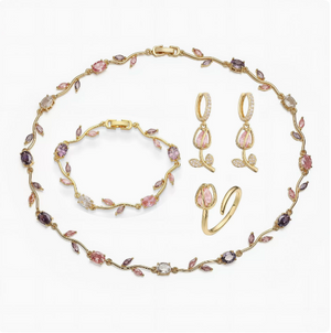 Dainty Pink & Purple Vine Cubic Zirconia Jewelry Set | 18K Gold Plated