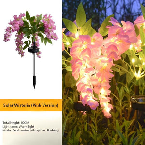 LED solar wisteria flower light with four heads, realistic flower lawn light, outdoor yard stake decorative garden landscape light