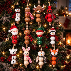 Christmas Wooden Bead Ornaments DIY Kit, Make 4 Rustic Farmhouse Hanging Decorations, Holiday Craft Gift for Kids & Craft Lovers