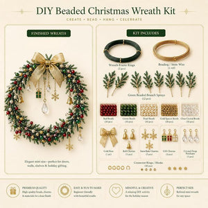 DIY Beaded Christmas Wreath Kit, Mini Elegant Handmade Christmas Wreath Craft Set for Wall Door Decor, Holiday Gift for Craft Lovers