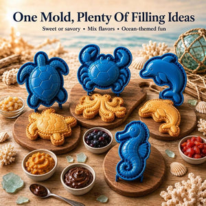 Ocean Animal Mini Pie Molds Set, 8Pcs Reusable Hinged Press‑Type Stuffed Pastry Molds, Sea Creature Cookie Molds for DIY Baking, Family Party & Holiday Dessert Making