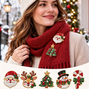6Pcs DIY Christmas Diamond Art Brooch Kit, Handmade Rhinestone Pin Holiday Craft Gift