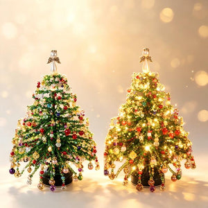 DIY Beaded Tabletop Christmas Tree Craft Kit, Seasonal Handmade Mini Lighted Ornament, Multi-theme Desktop Decoration, Creative Holiday Gift for Craft Lovers
