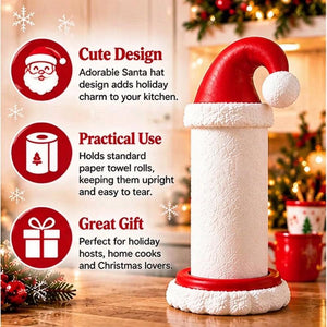 Santa Hat Paper Towel Holder, Resin Christmas Kitchen Counter Decor, Festive Stand Fits Standard Kitchen Paper Towel Rolls