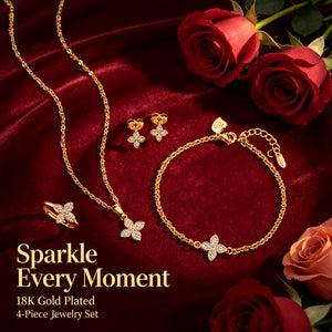 "Dainty Clover 4-Piece Set | Necklace, Bracelet, Earrings & Ring"