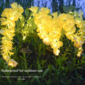 LED solar wisteria flower light with four heads, realistic flower lawn light, outdoor yard stake decorative garden landscape light