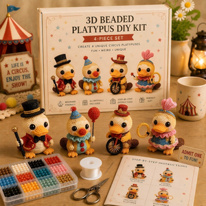 3D Beaded Platypus DIY Kit, 4 Pcs Themed Handmade Beading Ornament Craft Set for Beginners, Ideal Creative Gift