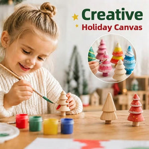 Unfinished Wooden Christmas Tree Blanks, DIY Paint Your Own Mini Xmas Tree Set for Kids Adults, Natural Wood Hand-Painting Craft Kit for Tabletop Holiday Decor & Handmade Gift
