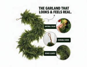 Artificial Cedar Garland, 6 FT Realistic Greenery Garland for Indoor & Outdoor Christmas Mantel, Staircase and Doorway Holiday Decor