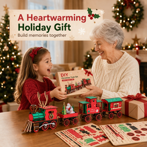 Buildable Wooden Christmas Train DIY Kit | Festive Tabletop Holiday Decor & Family Craft Gift