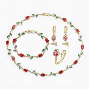 Dainty Pink & Purple Vine Cubic Zirconia Jewelry Set | 18K Gold Plated