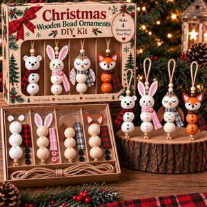 Christmas Wooden Bead Ornaments DIY Kit, Make 4 Rustic Farmhouse Hanging Decorations, Holiday Craft Gift for Kids & Craft Lovers