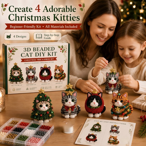 Christmas Bead DIY Craft Kit, Make Handmade 3D Cat Figurines & Festive Hanging Ornaments, All-Inclusive Beginner Beading Supplies for Family Holiday Crafts, Xmas Table Decor & Handmade Gifts