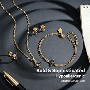 "Dainty Clover 4-Piece Set | Necklace, Bracelet, Earrings & Ring"