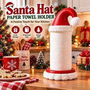 Santa Hat Paper Towel Holder, Resin Christmas Kitchen Counter Decor, Festive Stand Fits Standard Kitchen Paper Towel Rolls