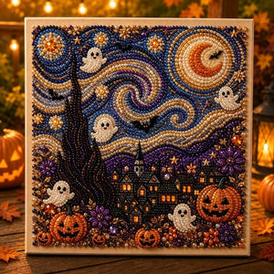 Halloween Pearl Drill Diamond Painting 20×20cm DIY Craft Kit | Unstretched Canvas or Pre‑Stretched Wooden Frame for Wall Art & Holiday Gifts