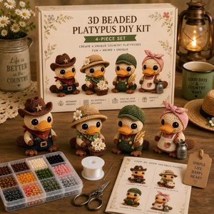 3D Beaded Platypus DIY Kit, 4 Pcs Themed Handmade Beading Ornament Craft Set for Beginners, Ideal Creative Gift