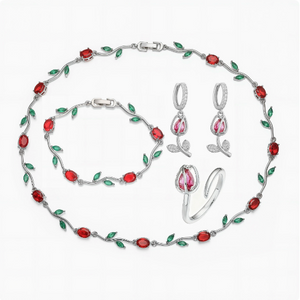 Dainty Pink & Purple Vine Cubic Zirconia Jewelry Set | 18K Gold Plated
