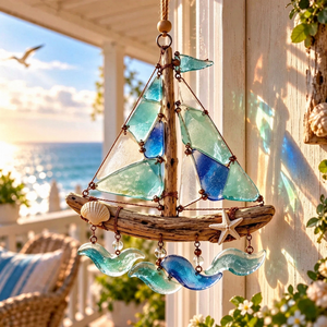 Coastal Acrylic Suncatcher | Ocean Hanging Window Decor, 5.91in & 7.87in Options, Perfect Gift for Beach Lovers