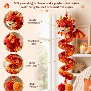 8‑Pack Handmade Crochet Spiral Dragon Hanging Ornaments | Collectible Themed Home Decor Gift Set