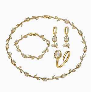 Dainty Pink & Purple Vine Cubic Zirconia Jewelry Set | 18K Gold Plated