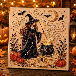 Halloween Pearl Drill Diamond Painting 20×20cm DIY Craft Kit | Unstretched Canvas or Pre‑Stretched Wooden Frame for Wall Art & Holiday Gifts