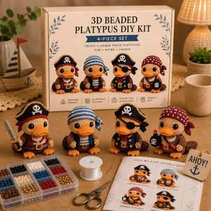 3D Beaded Platypus DIY Kit, 4 Pcs Themed Handmade Beading Ornament Craft Set for Beginners, Ideal Creative Gift