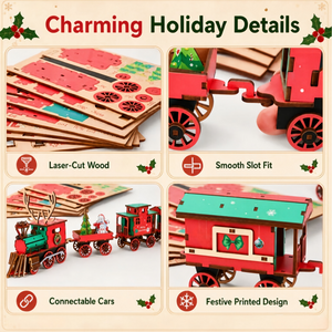 Buildable Wooden Christmas Train DIY Kit | Festive Tabletop Holiday Decor & Family Craft Gift