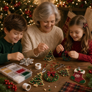 Christmas Bead DIY Craft Kit, Make Handmade 3D Cat Figurines & Festive Hanging Ornaments, All-Inclusive Beginner Beading Supplies for Family Holiday Crafts, Xmas Table Decor & Handmade Gifts