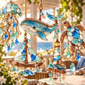 Coastal Acrylic Suncatcher | Ocean Hanging Window Decor, 5.91in & 7.87in Options, Perfect Gift for Beach Lovers