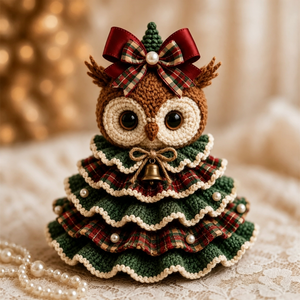 Owl Christmas Tree Crochet Kit, DIY Handmade Amigurumi Craft Supplies for Parent‑Child Holiday Making, Xmas Decor Crochet Starter Kit with Yarn Accessories & Tutorial