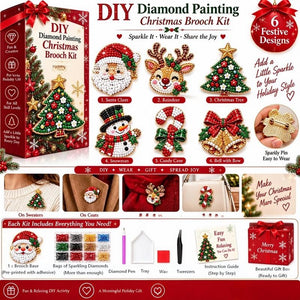 6Pcs DIY Christmas Diamond Art Brooch Kit, Handmade Rhinestone Pin Holiday Craft Gift