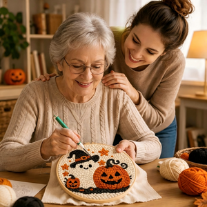 Punch Needle Embroidery Kit, Cute Ghost & Pumpkin Halloween DIY Craft Set for Beginner, Handmade Embroidery Hoop Wall Decor