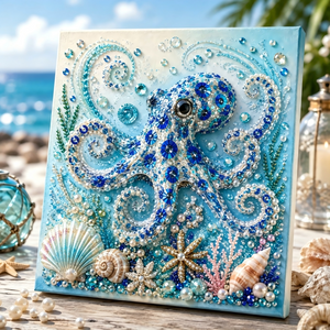 Octopus Diamond Painting DIY Kit 20×20cm, Available in Stretched Canvas with Frame & Unstretched Canvas No Frame Versions