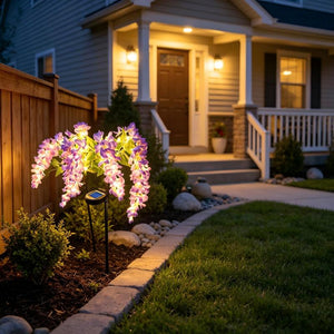 LED solar wisteria flower light with four heads, realistic flower lawn light, outdoor yard stake decorative garden landscape light