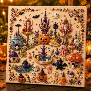 Halloween Pearl Drill Diamond Painting 20×20cm DIY Craft Kit | Unstretched Canvas or Pre‑Stretched Wooden Frame for Wall Art & Holiday Gifts