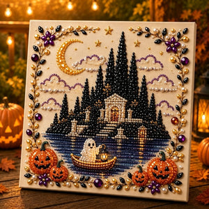 Halloween Pearl Drill Diamond Painting 20×20cm DIY Craft Kit | Unstretched Canvas or Pre‑Stretched Wooden Frame for Wall Art & Holiday Gifts