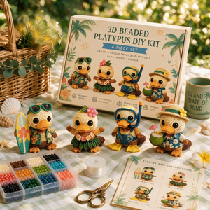 3D Beaded Platypus DIY Kit, 4 Pcs Themed Handmade Beading Ornament Craft Set for Beginners, Ideal Creative Gift