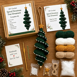 DIY Crochet Kit, Christmas Spiral Hanging Ornament, Handmade Xmas Tree Decor with Yarn, Hook and Instructions, Holiday Craft Gift for Beginners