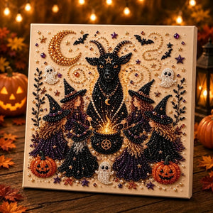 Halloween Pearl Drill Diamond Painting 20×20cm DIY Craft Kit | Unstretched Canvas or Pre‑Stretched Wooden Frame for Wall Art & Holiday Gifts