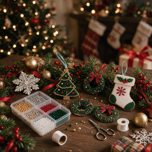 Christmas Bead DIY Craft Kit, Make Handmade 3D Cat Figurines & Festive Hanging Ornaments, All-Inclusive Beginner Beading Supplies for Family Holiday Crafts, Xmas Table Decor & Handmade Gifts