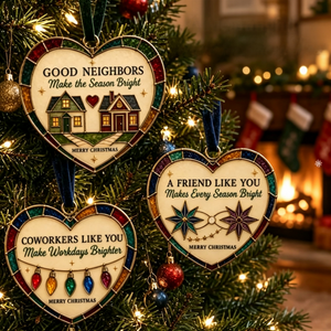 Heartfelt Stained Glass Heart Christmas Ornament 8×8cm(3.15in), Personalized Sentiment Keepsake Gift for Coworkers, Neighbors, Friends & Family